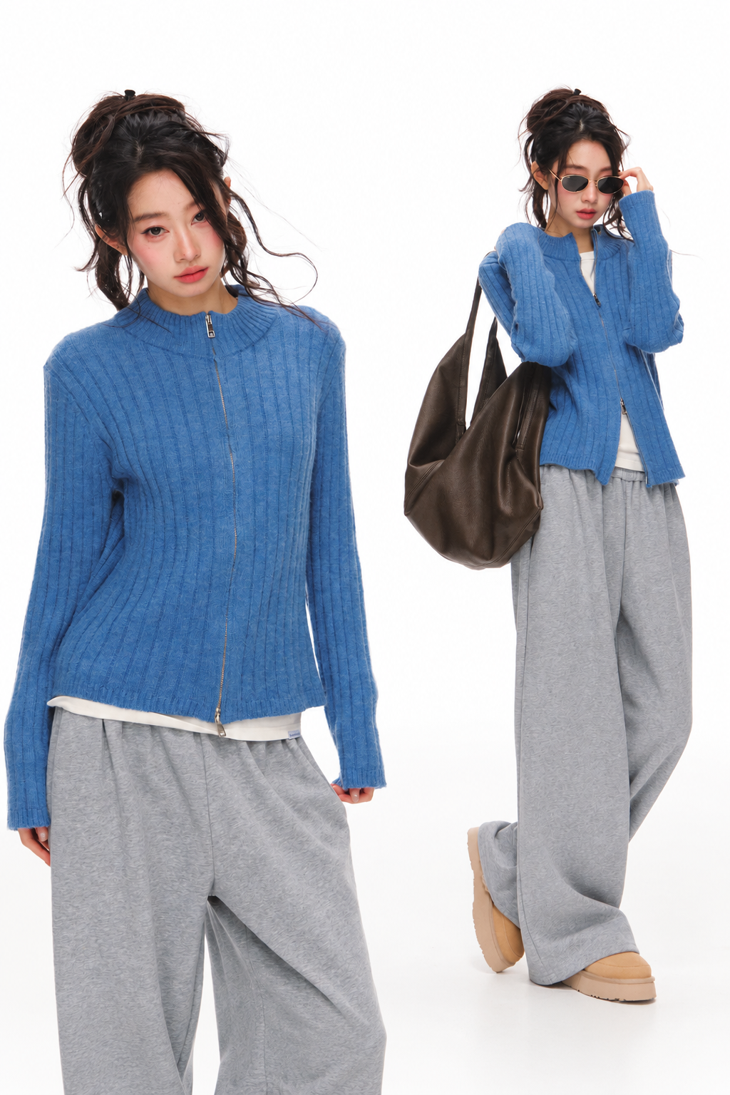 Blue Knitted Cardigan Set-Up