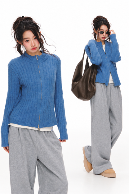 Blue Knitted Cardigan Set-Up