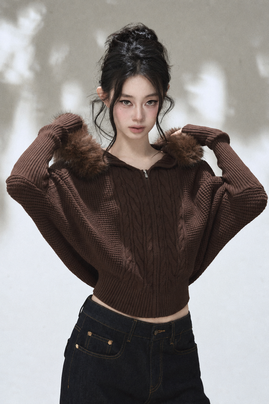 3D Twist Knit Hooded Cardigan