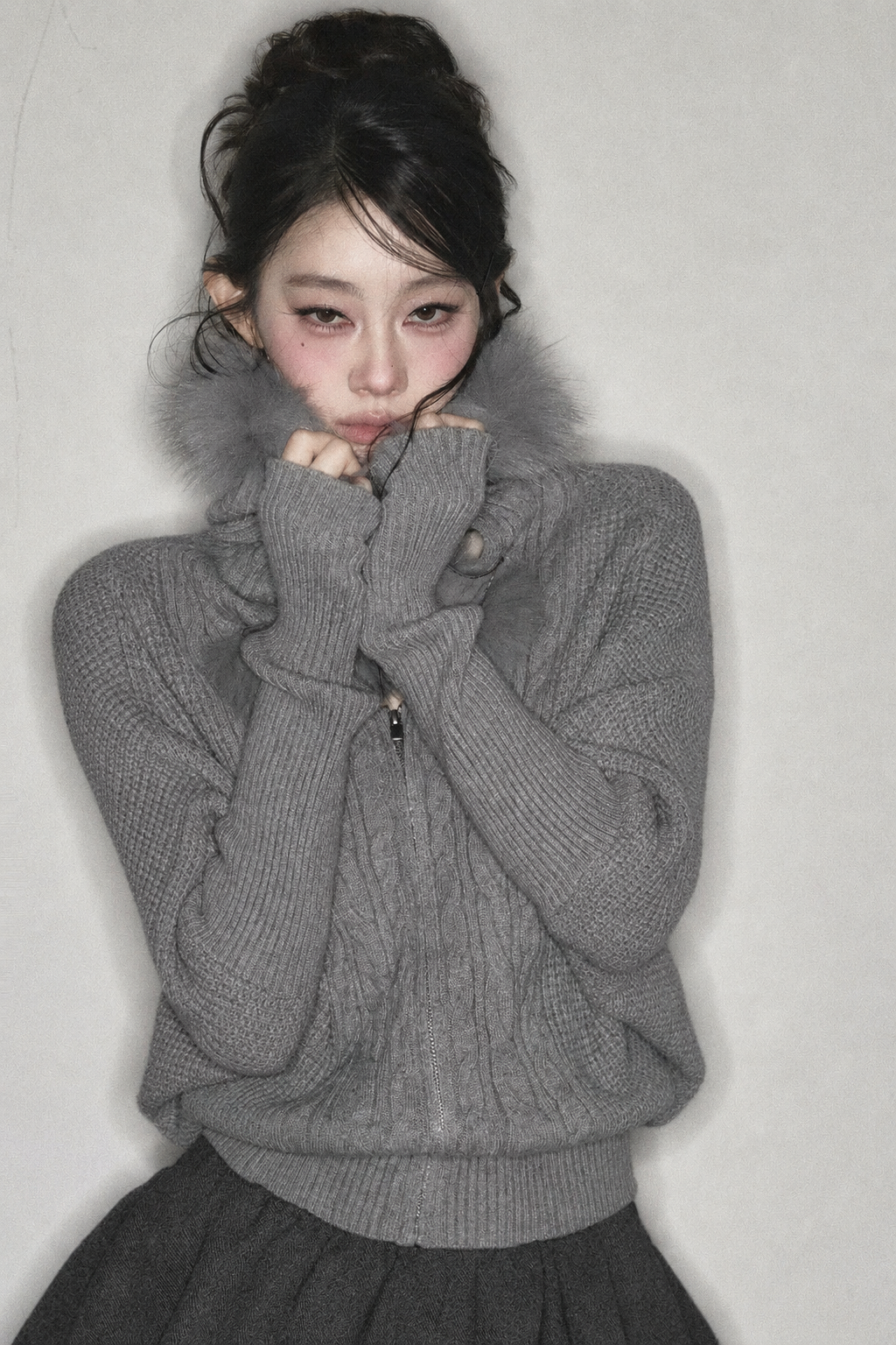 3D Twist Knit Hooded Cardigan