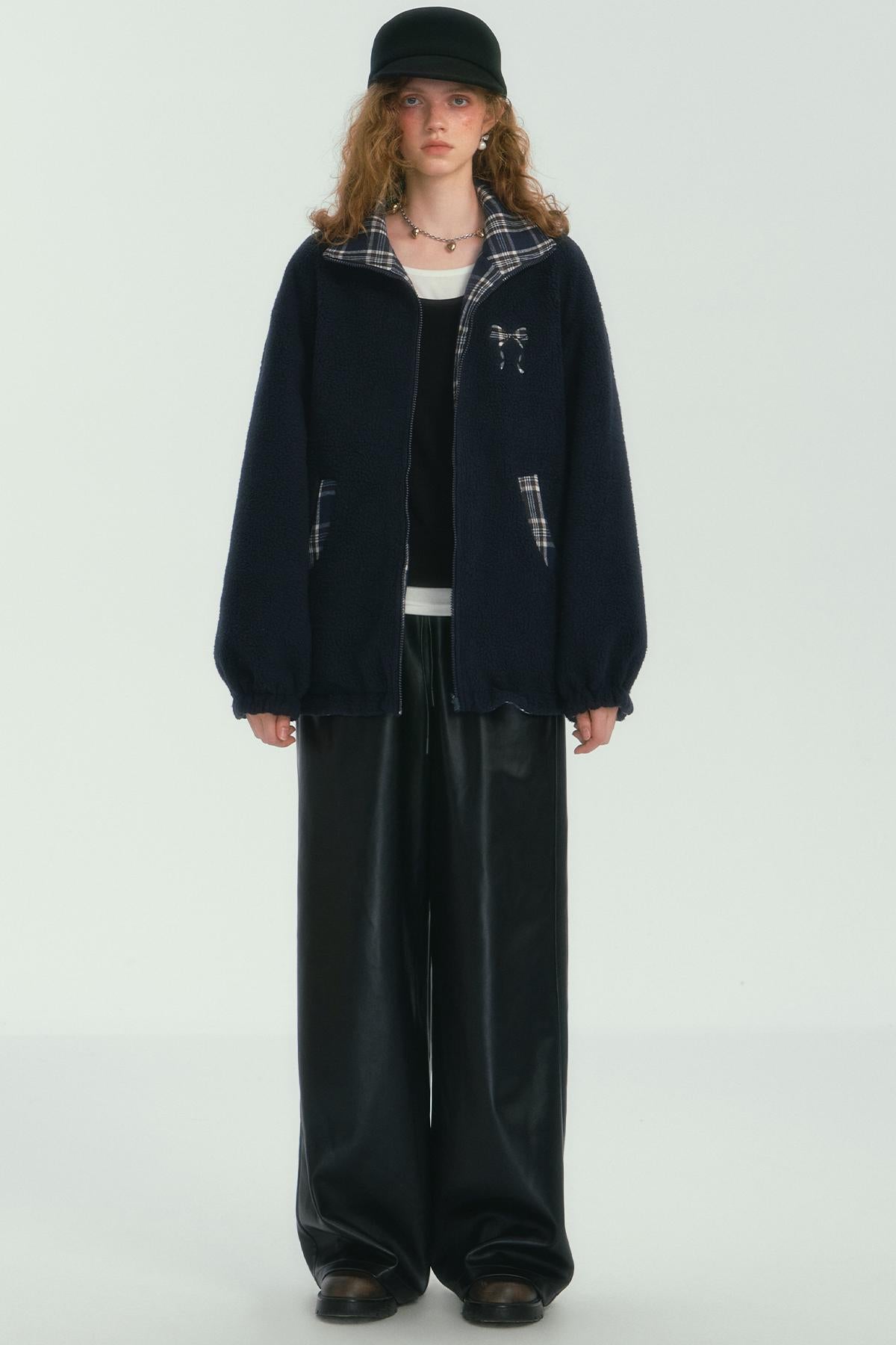 Double-Sided Plaid Fleece Jacket