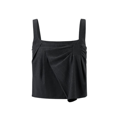 Pleated Sleeveless Black Top