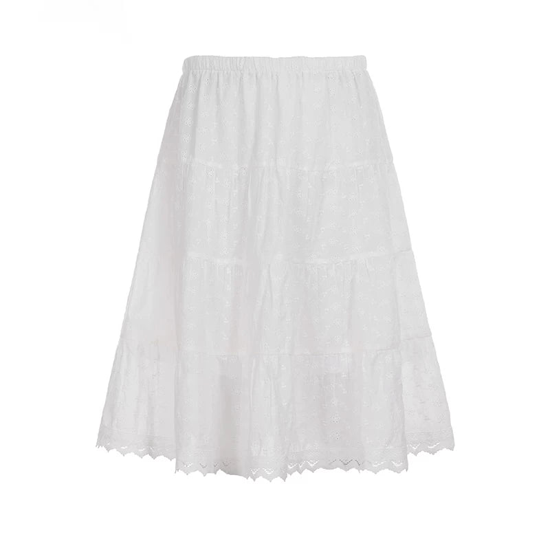White Embroidered Lace A-Line Skirt