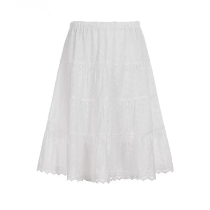White Embroidered Lace A-Line Skirt