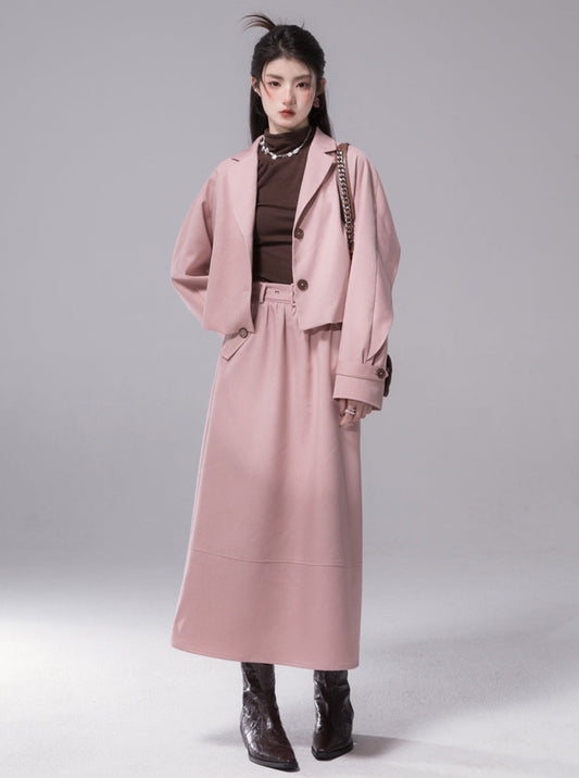 Pink short coat and skirt set