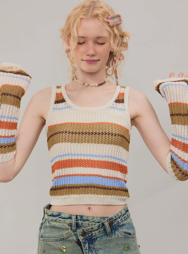 Vintage long sleeve polo neck striped short sleeve top