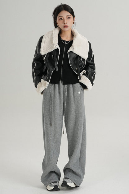 Fleece Thickened Wide-Leg Sweatpants