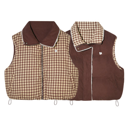 Reversible Plaid Lace Vest