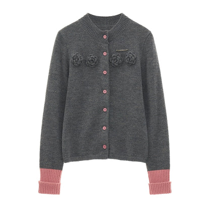 BLOCK CREW NECK SWEATER CARDIGAN