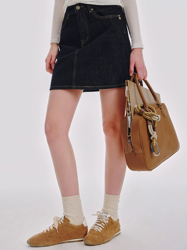 Classic High-Waisted Denim A-Line Skirt