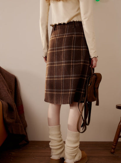 Plaid A-line Midi Skirt