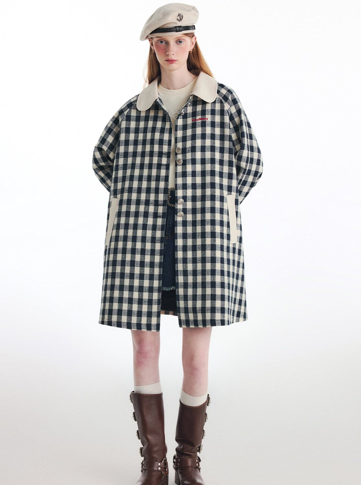 WhyBerry 24AW "Blueberry Waffle" Trenchcoat im Vintage-Karo