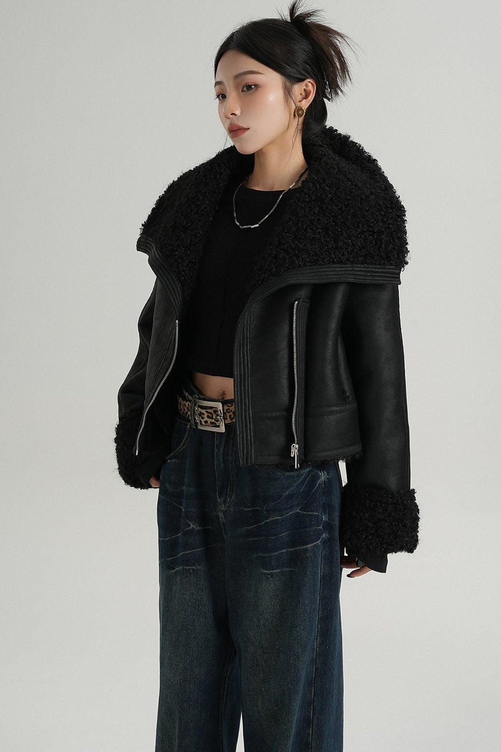 Big Lapel PU Fur Short Coat