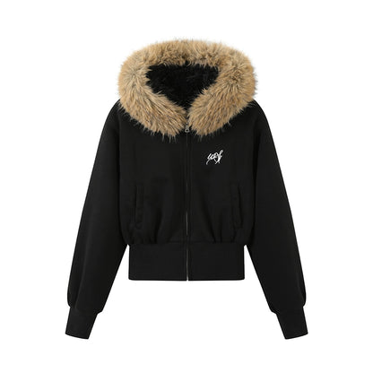 Fur Collar Sweatshirt Jacket Set-Up