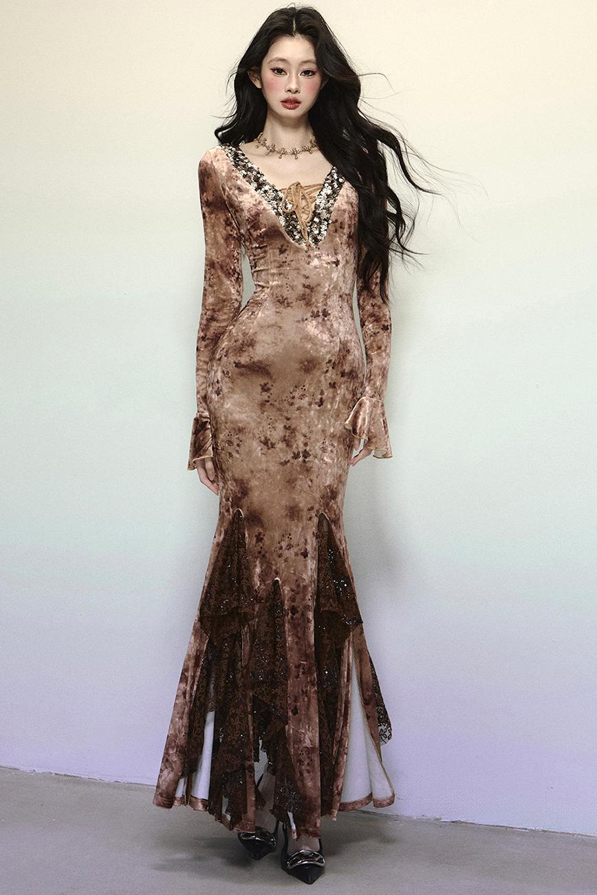 Deep V Mermaid Lace Dress