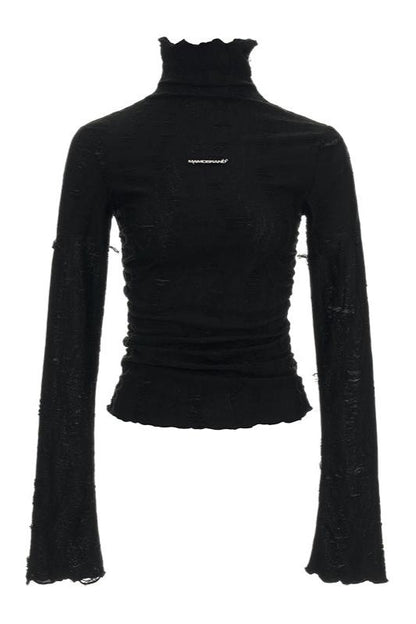 High Neck Black Trim Long Sleeve Top