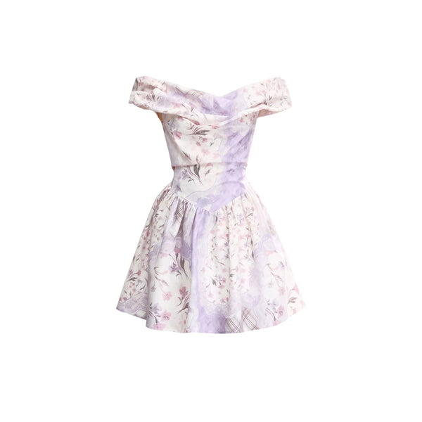 Purple Mist Plaid Off-Shoulder Dress