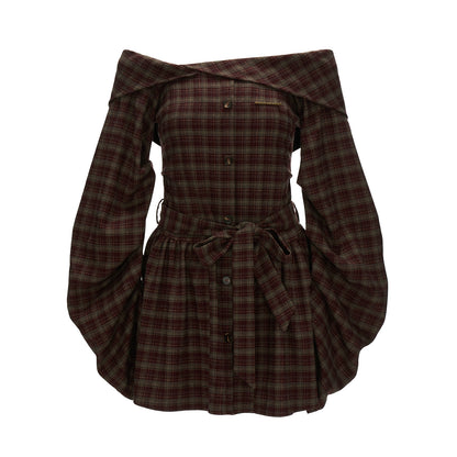 Vintage Plaid Bow Waist Dress
