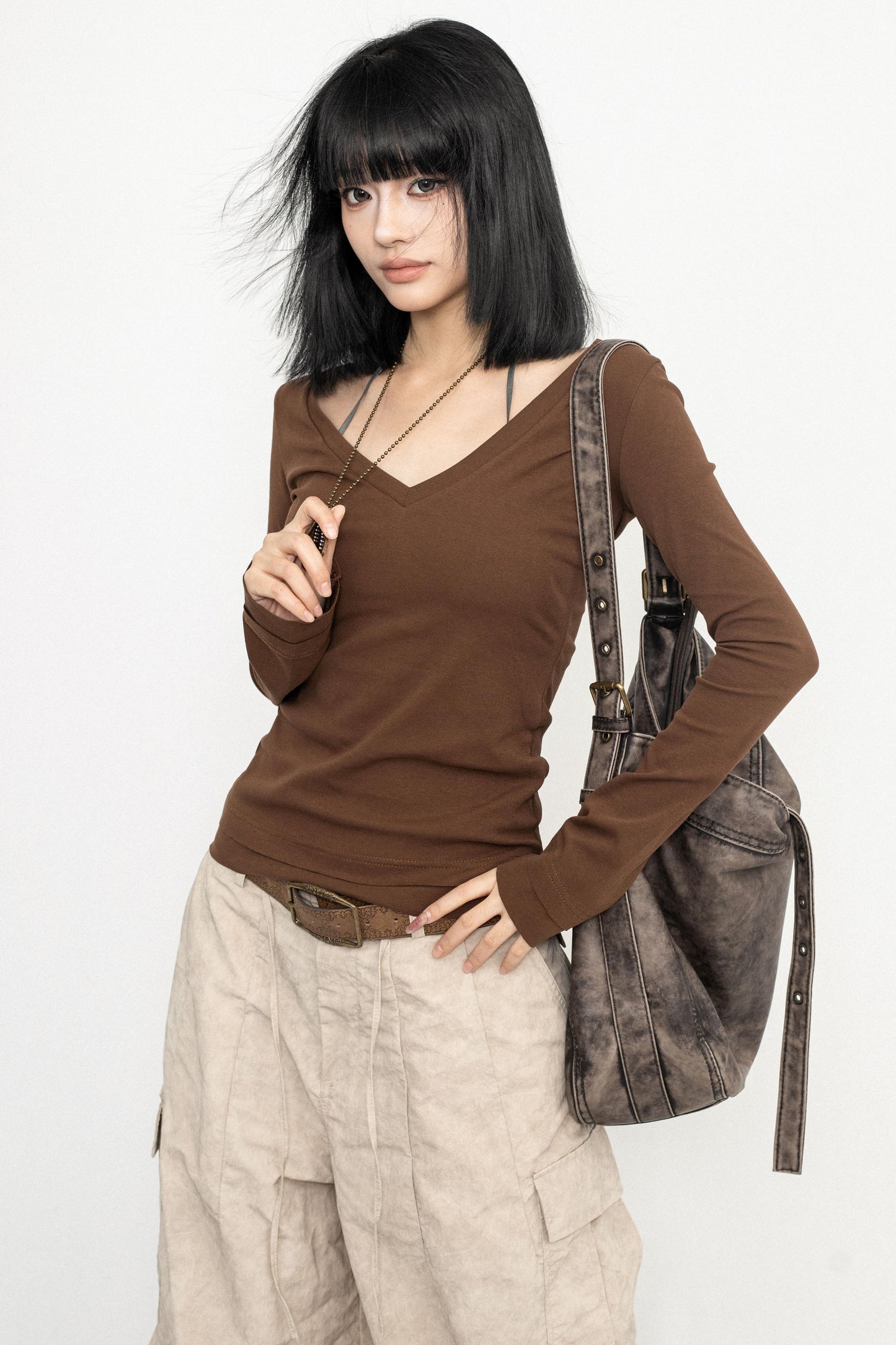 Retro V-neck Basic Top