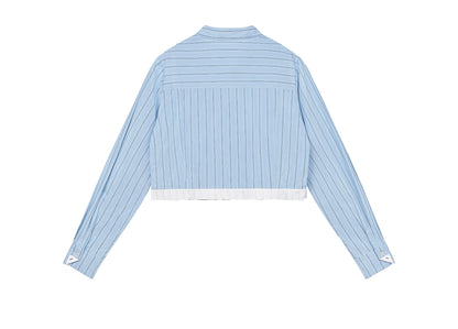 Striped Pleated Lace Short Shirt