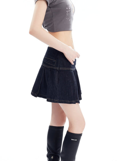 Pleated Denim Anti Shining  Skirt