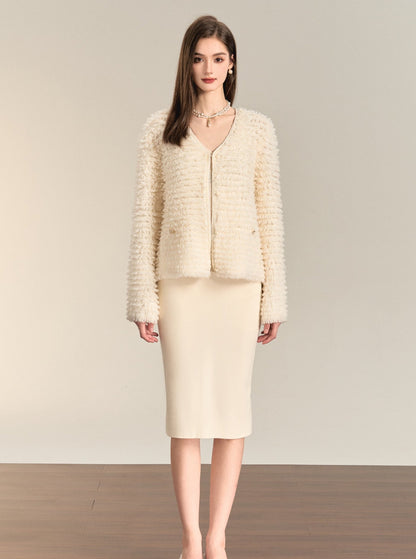 Long Sleeved Beaded Wool Coat