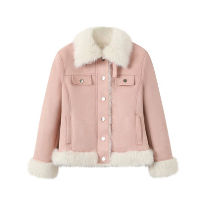 Fur Patchwork Coat And Pants Set-Up