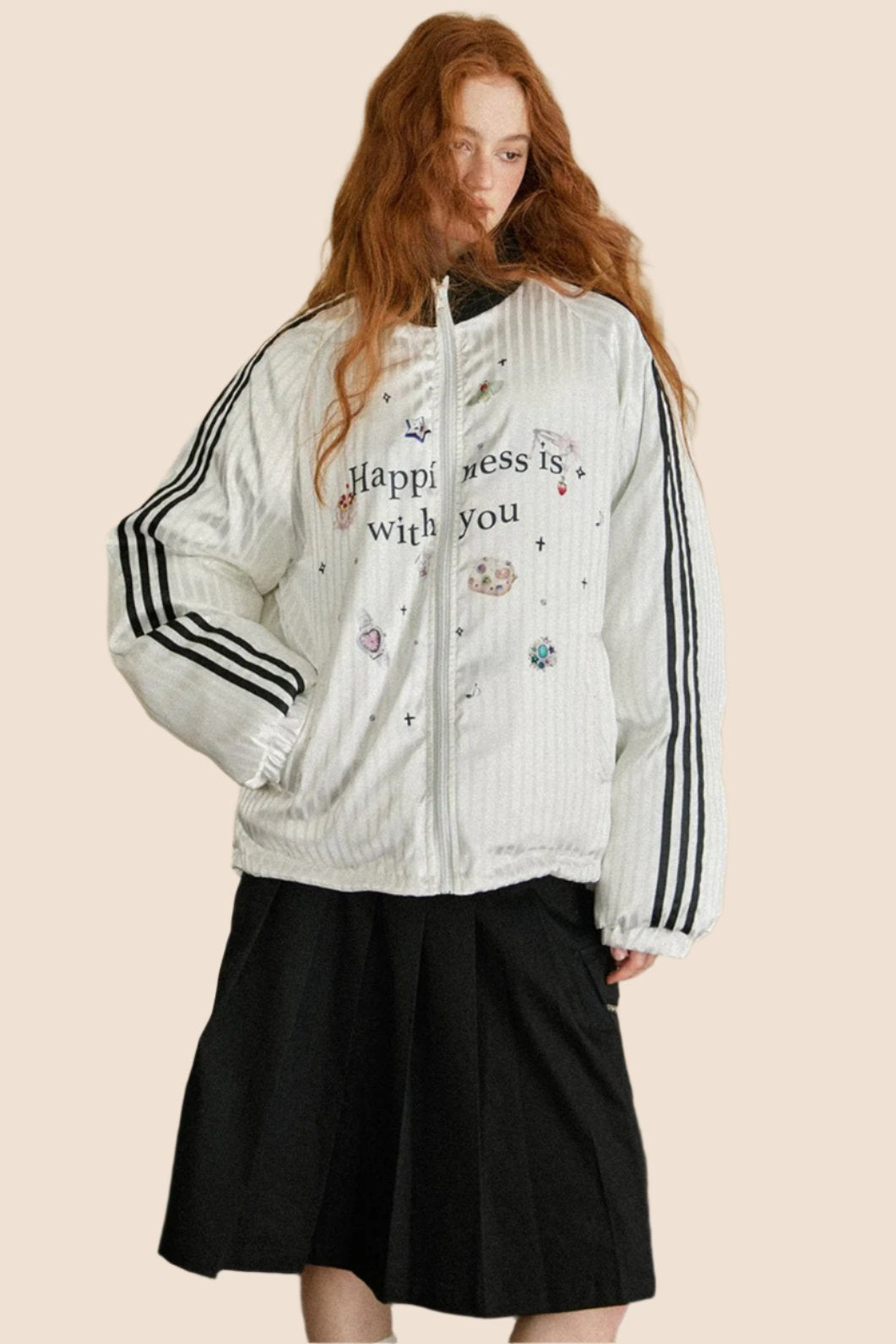 EZEK Fun Letter Print Gestreifte Ärmel Sportliche Kontrast Stand Kragen Jacke Frauen Frühherbst neue Top