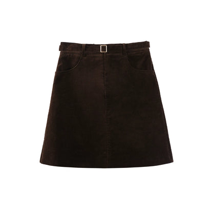 Brown Corduroy A-Line Skirt