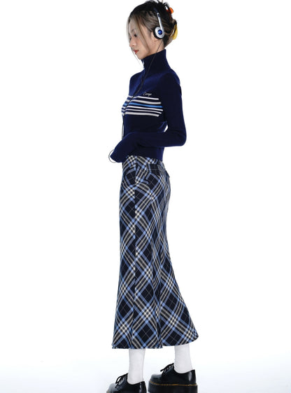 Retro Plaid Fishtail Long Rock