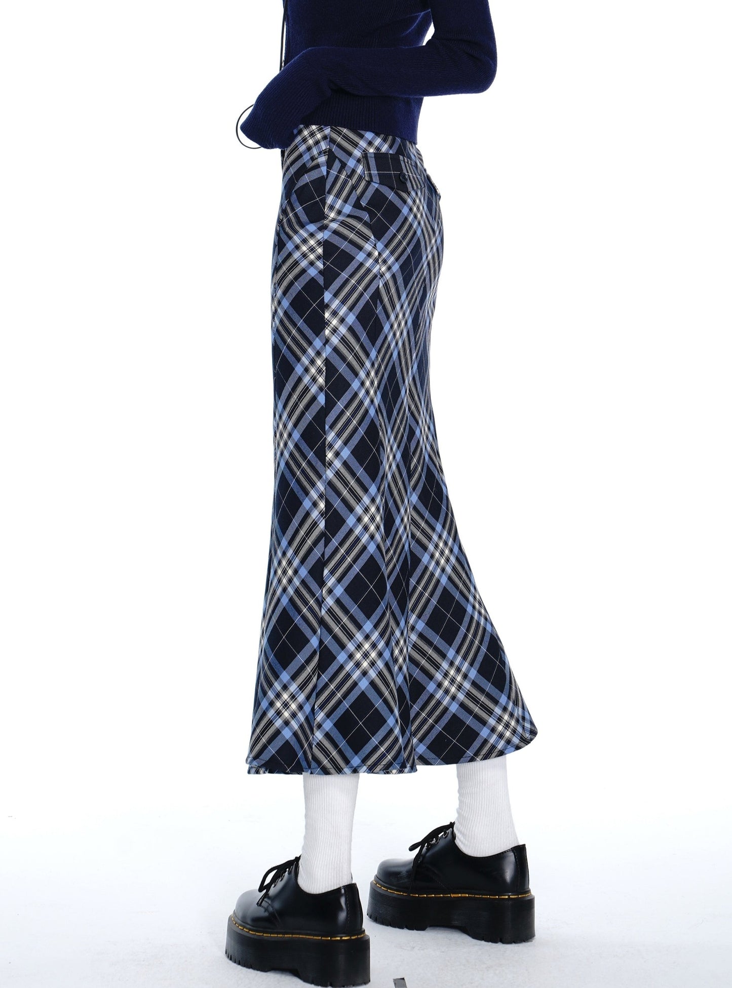 Retro Plaid Fishtail Long Skirt