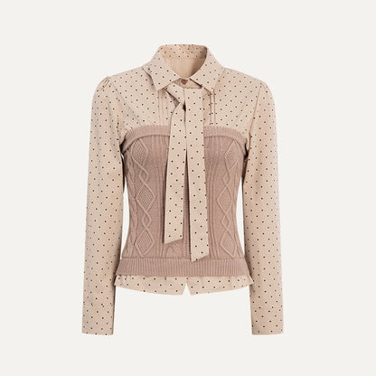 Polka Dot Patchwork Shirt And Skirt Set-Up