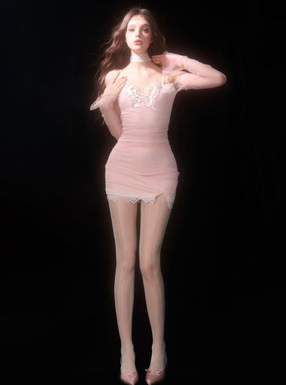 Pink Hollow Butterfly Dress