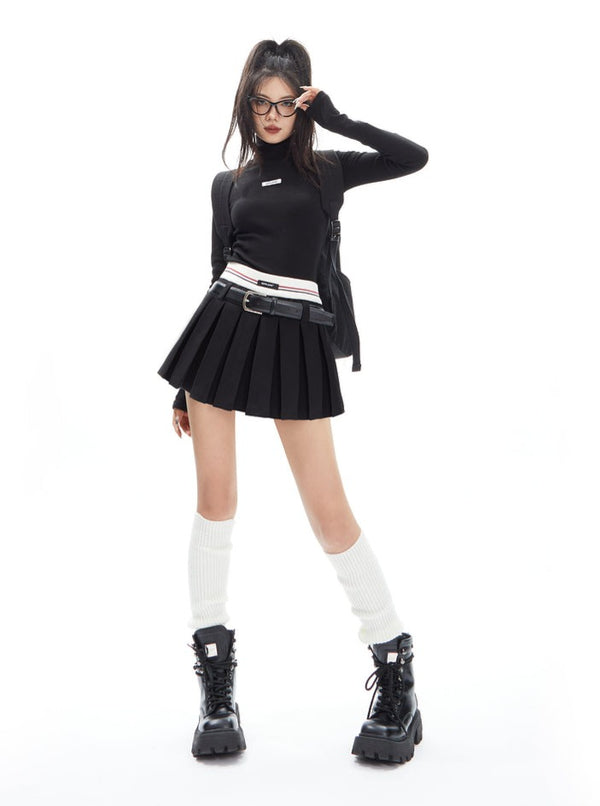 American waist slim pleated mini skirt