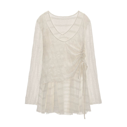 Autumn White Long-Sleeved Blouse Top