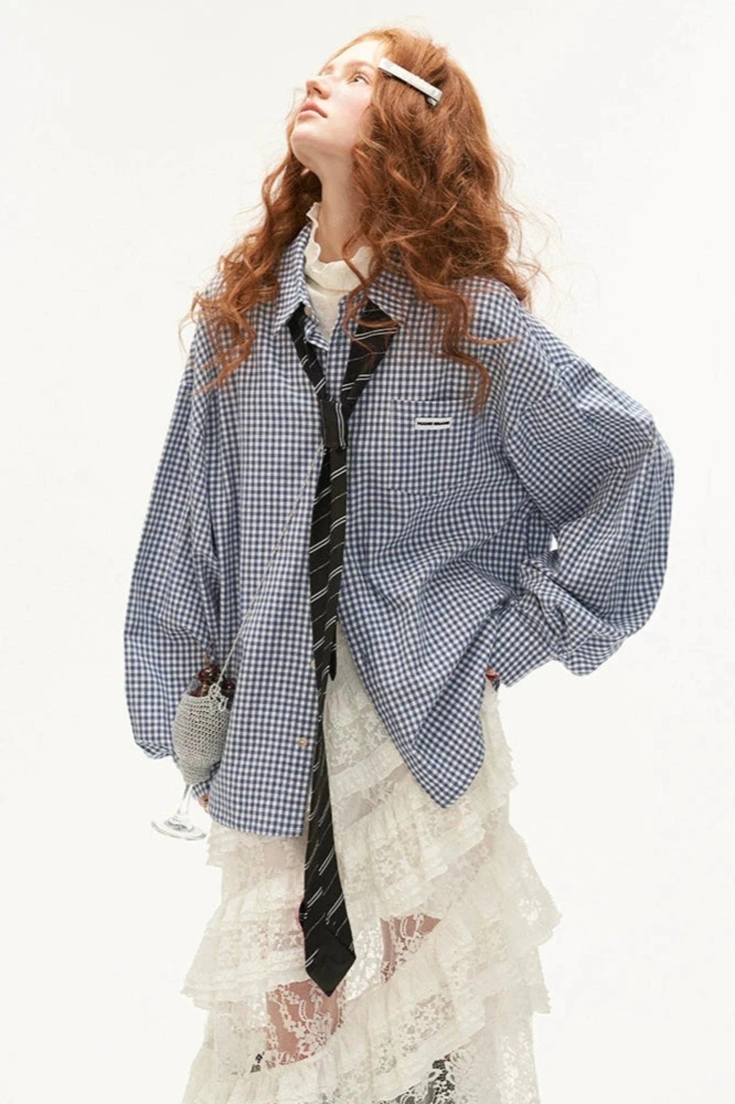 Temperament Plaid Shirt With Tie