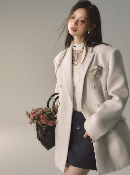 Rose collar woolen coat