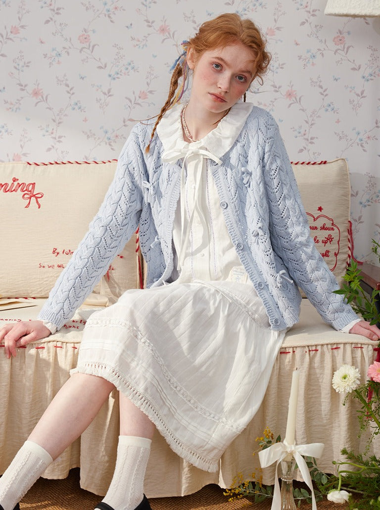 Long Sleeve Bow Knit Cardigan