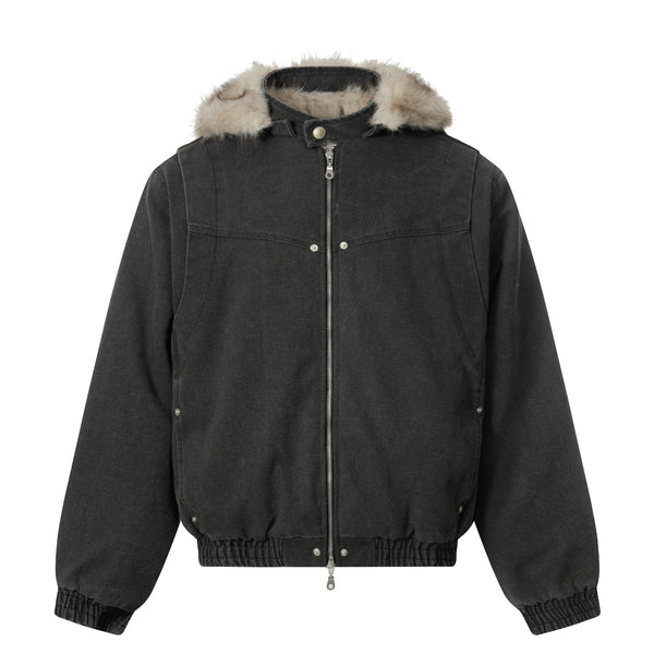 Carved Fluffy Collar Jacket