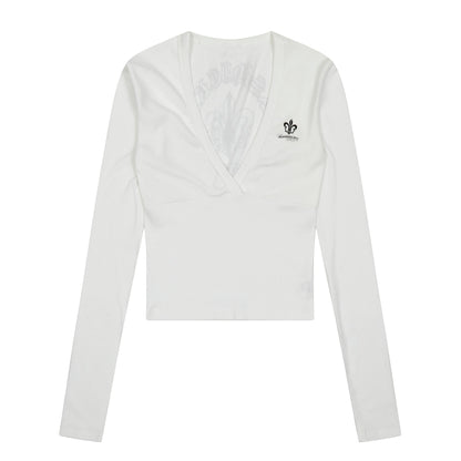 Black V-Neck Long-Sleeved Slim Top