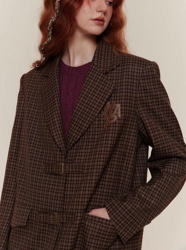 American Retro College Gürtelschnalle Brown Blazer Sets