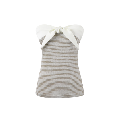 Two-Tone Striped Bow Cardigan Set-Up