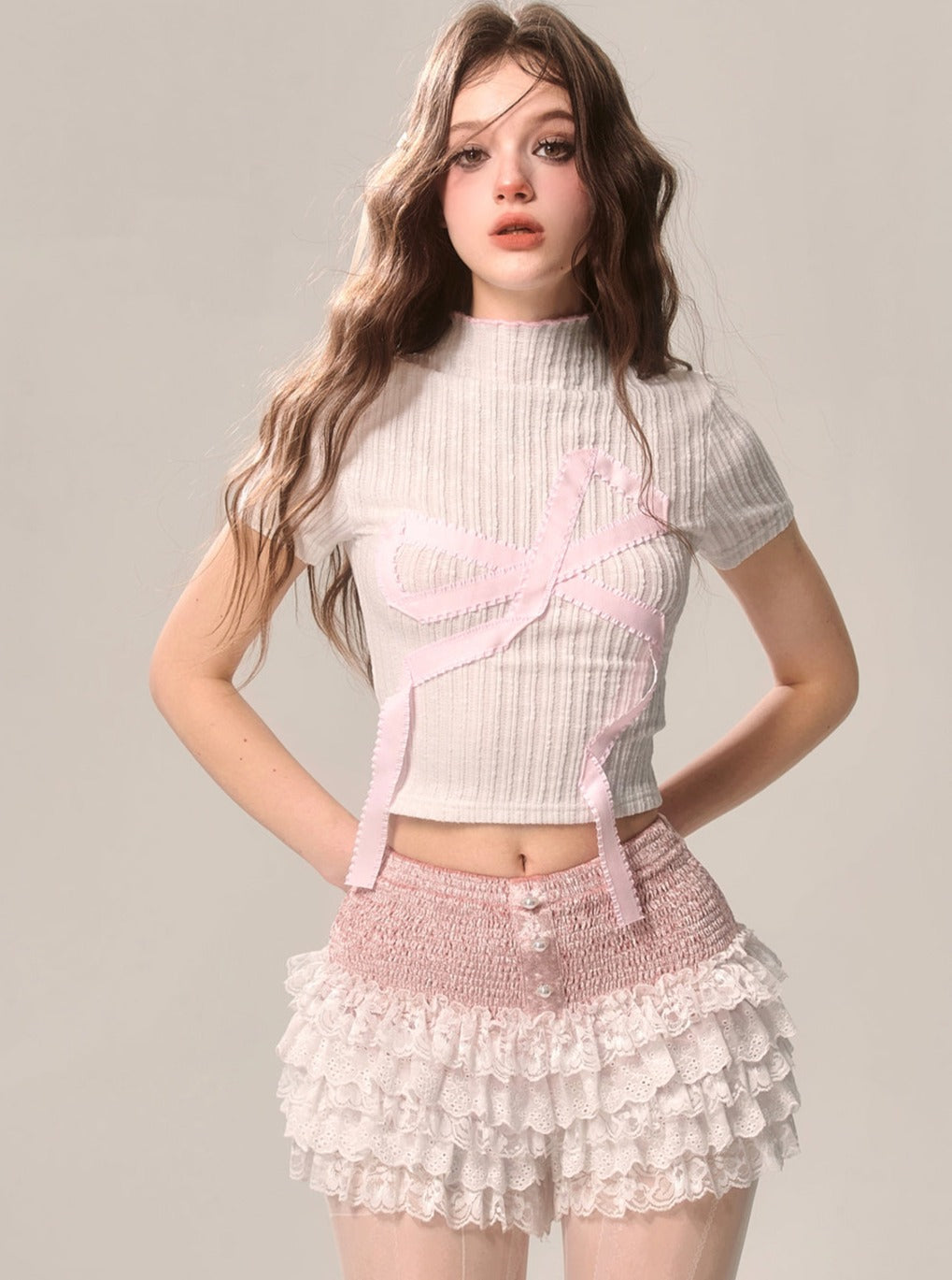 Weniger auch Auge Frühling Pfirsich Knospe rosa weiß Französisch Frühling Sommer neue Spitze A-Linie Kuchen Rock Ballett-Shorts