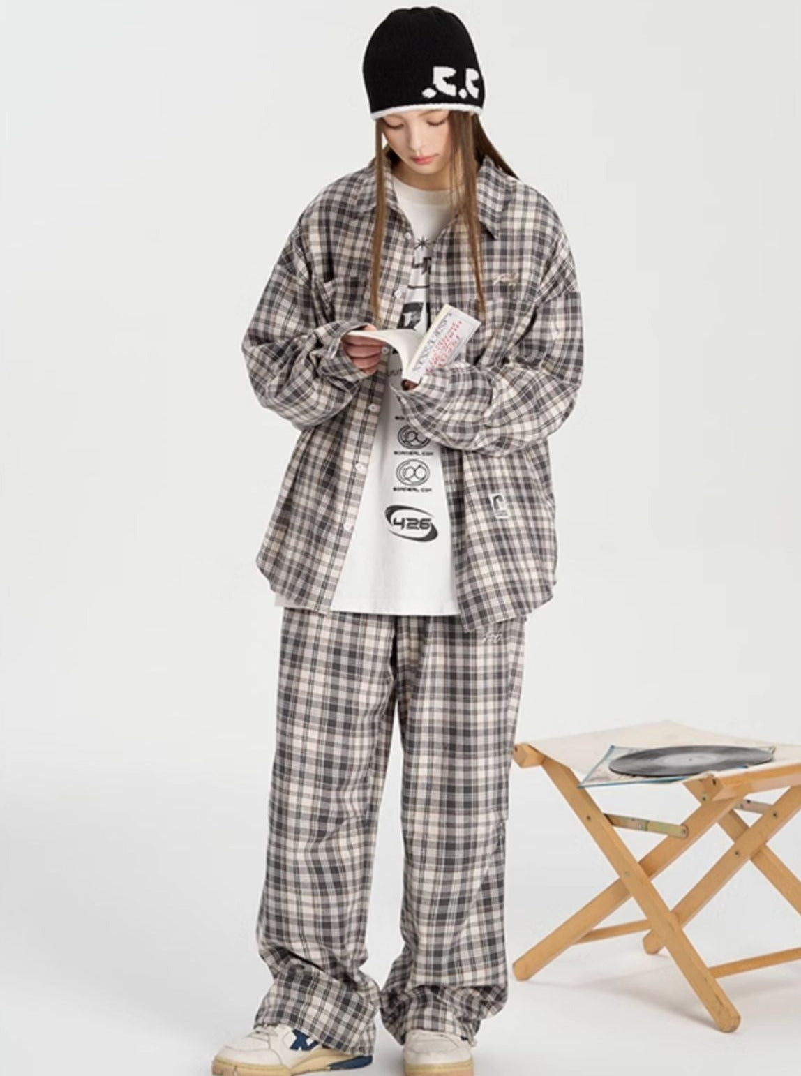 Couple Hip Hop Graffiti Plaid Set-Up