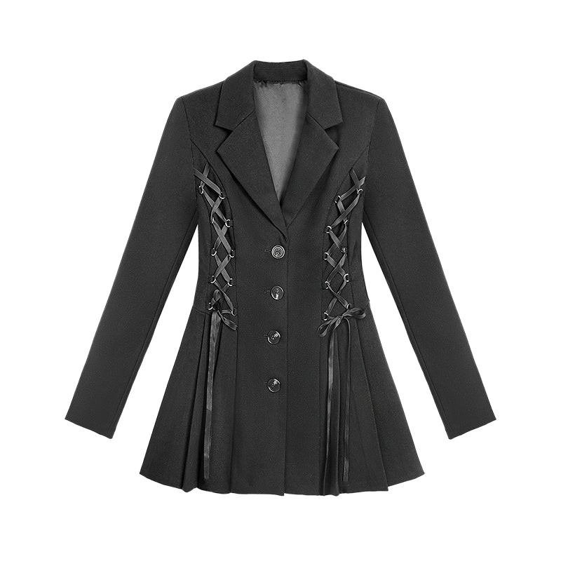 Black waist slim blazer coat