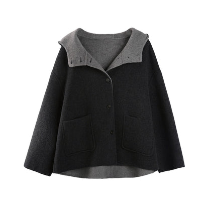 Oxygen Blue Wool Hooded Coat