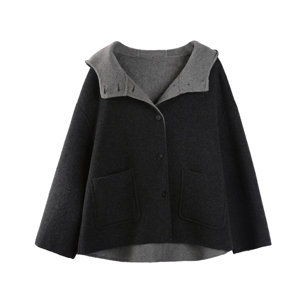 Oxygen Blue Wool Hooded Coat