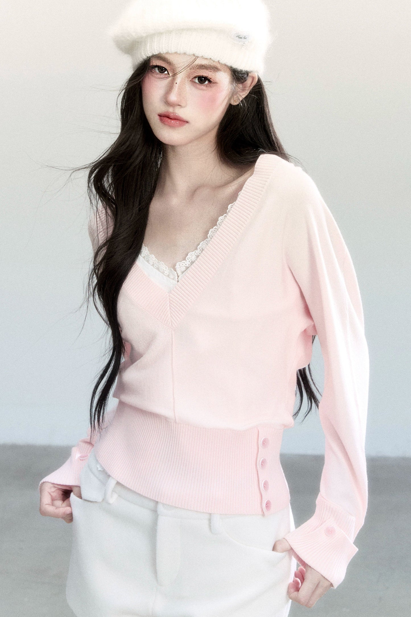 Lazy V-Neck Knit Top