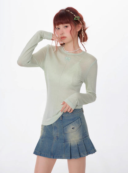 Retro Thin Slim Bow Knit Top