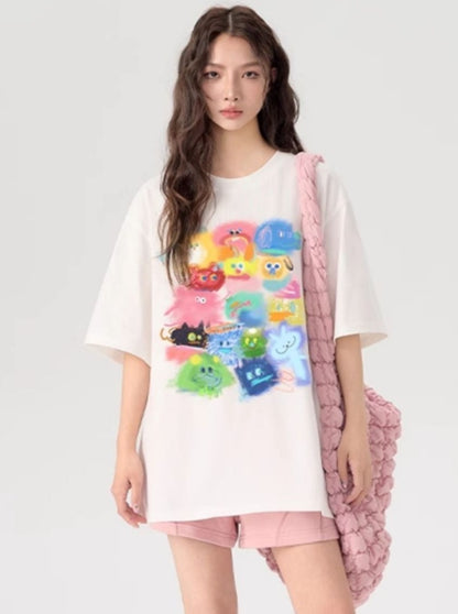 Gradient Cartoon Print T-Shirt